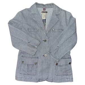Women's Railroad Striped Blue/White Blazer Jacket Route 66 Size Med Trucker